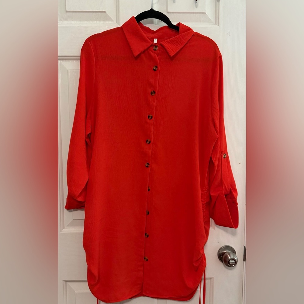 Orange Button-Up Blouse